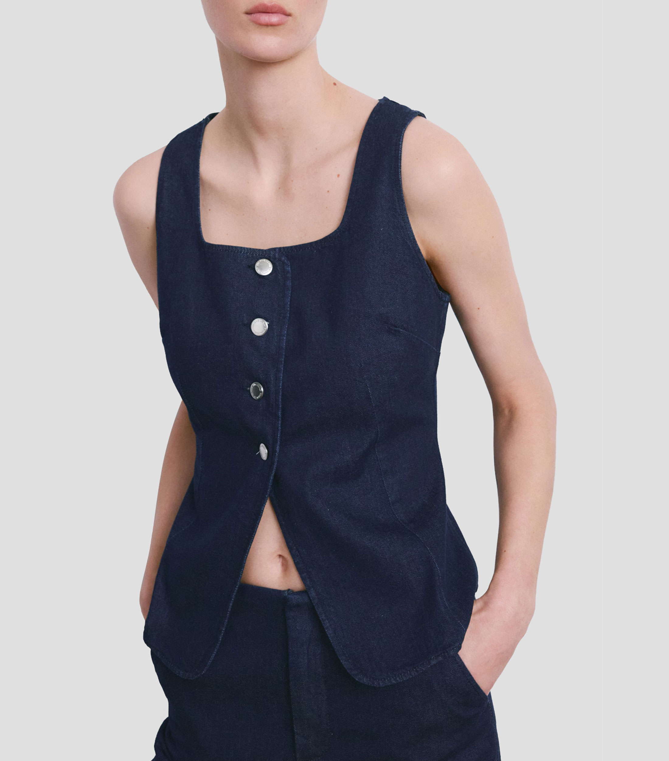 Blusa jaspeada sin mangas Mujer